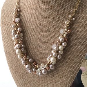 Gold Pearl Cream Cluster Beads Statement Necklace